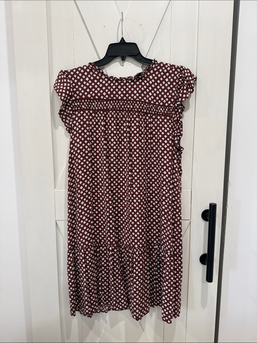LOFT Burgundy and White Geometric Midi Dress